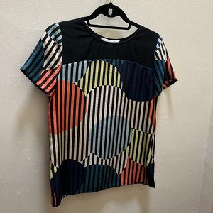 Diane Von Furstenberg Silk Geometric Stripe Tee, Size 2